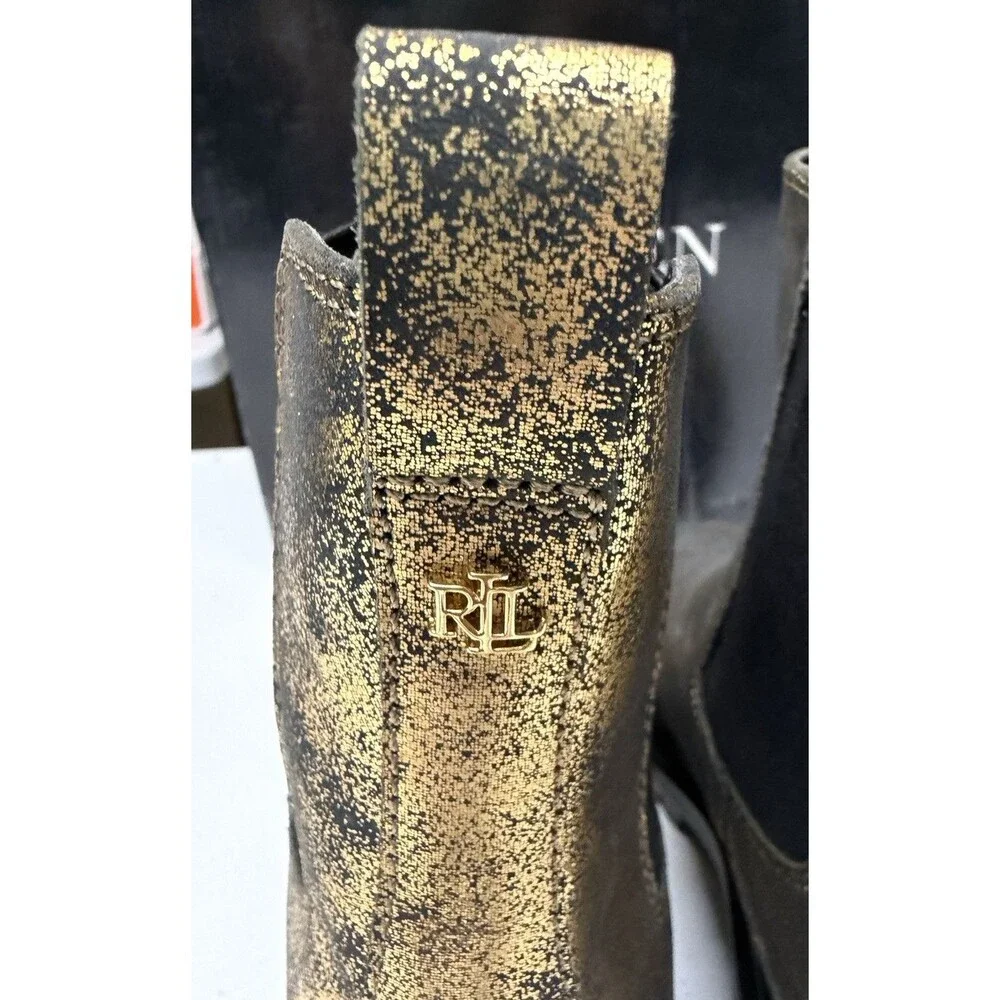 Lauren Ralph Lauren Corinne Pull-On Chelsea Booties Size 7.5B Black & Bronze NIB